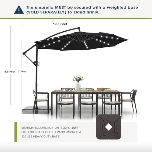 Wikiwiki 10ft Solar LED Offset Hanging Market Cantilever Patio Umbrella for Backyard & Poolside, Easy Tilt Adjustment, B