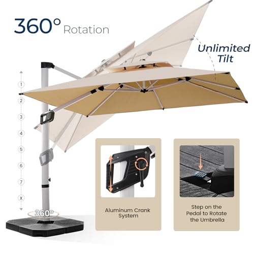 HOMSHADE Large Aluminum Cantilever Patio Umbrella for Outdoor Pool enthusiasts with 360° Rotation and Double Top