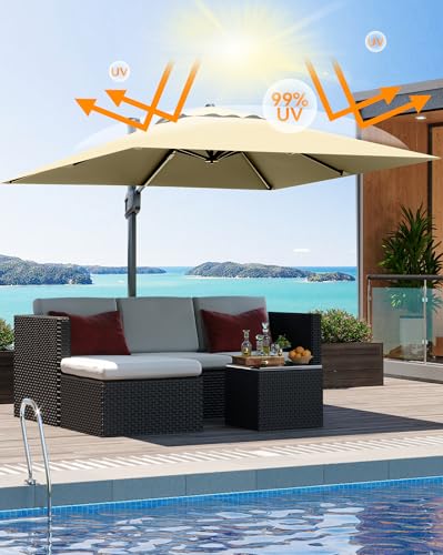 Large Cantilever Patio Umbrella, Heavy Duty Aluminum, Backyard Use, 360-Degree Rotation, Beige, 10' X 10' Patio Umbrella