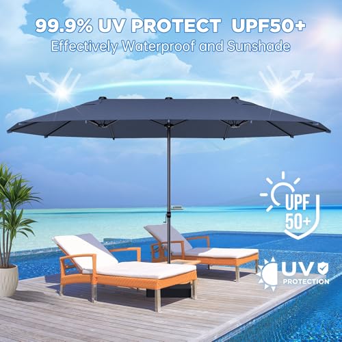  15FT Large Patio Umbrella for Outdoor Market and Patio, Crank Handle Double-Side Rectangular Navy Blue
| Double-Side Re