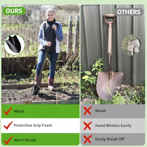 Small Spade Trench Shovel with Heavy Duty Steel Handle for Gardening and Camping, Black, 4|7 Inches
Heavy Duty Steel Han