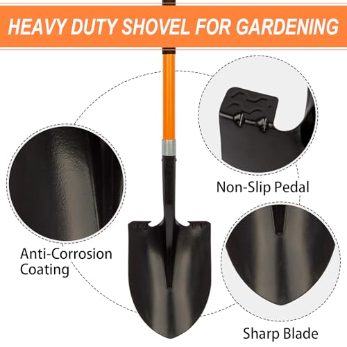  Heavy Duty Metal Shovel for Digging with Fiberglass Handle - Professional Gardener's Tool, 56 Inches
| Heavy Duty Metal