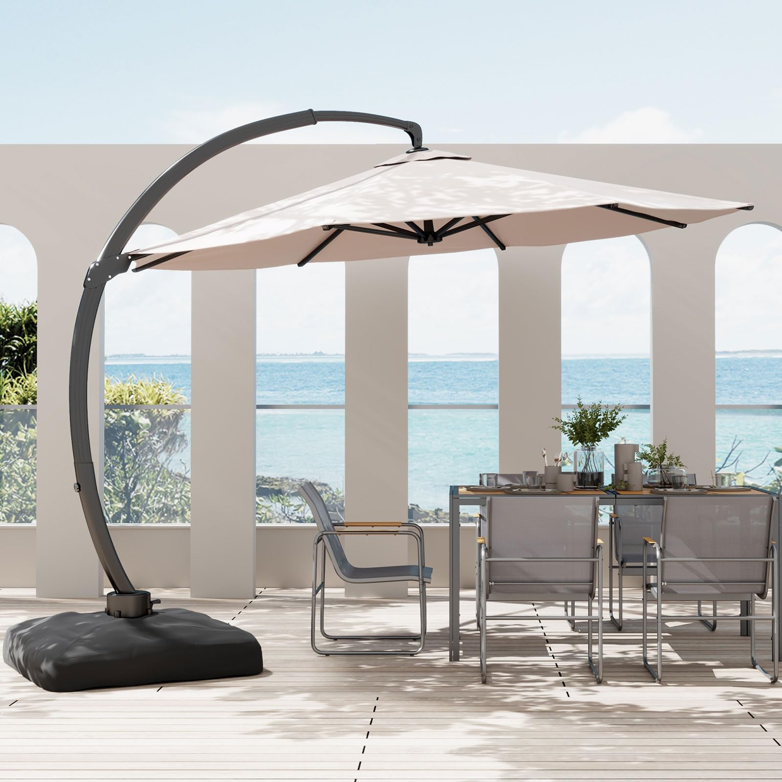  Large Cantilever Patio Umbrella with 360° Rotation for Patio and Garden (Champagne)
| Heavy-Duty 11FT Cantilever Umbrel