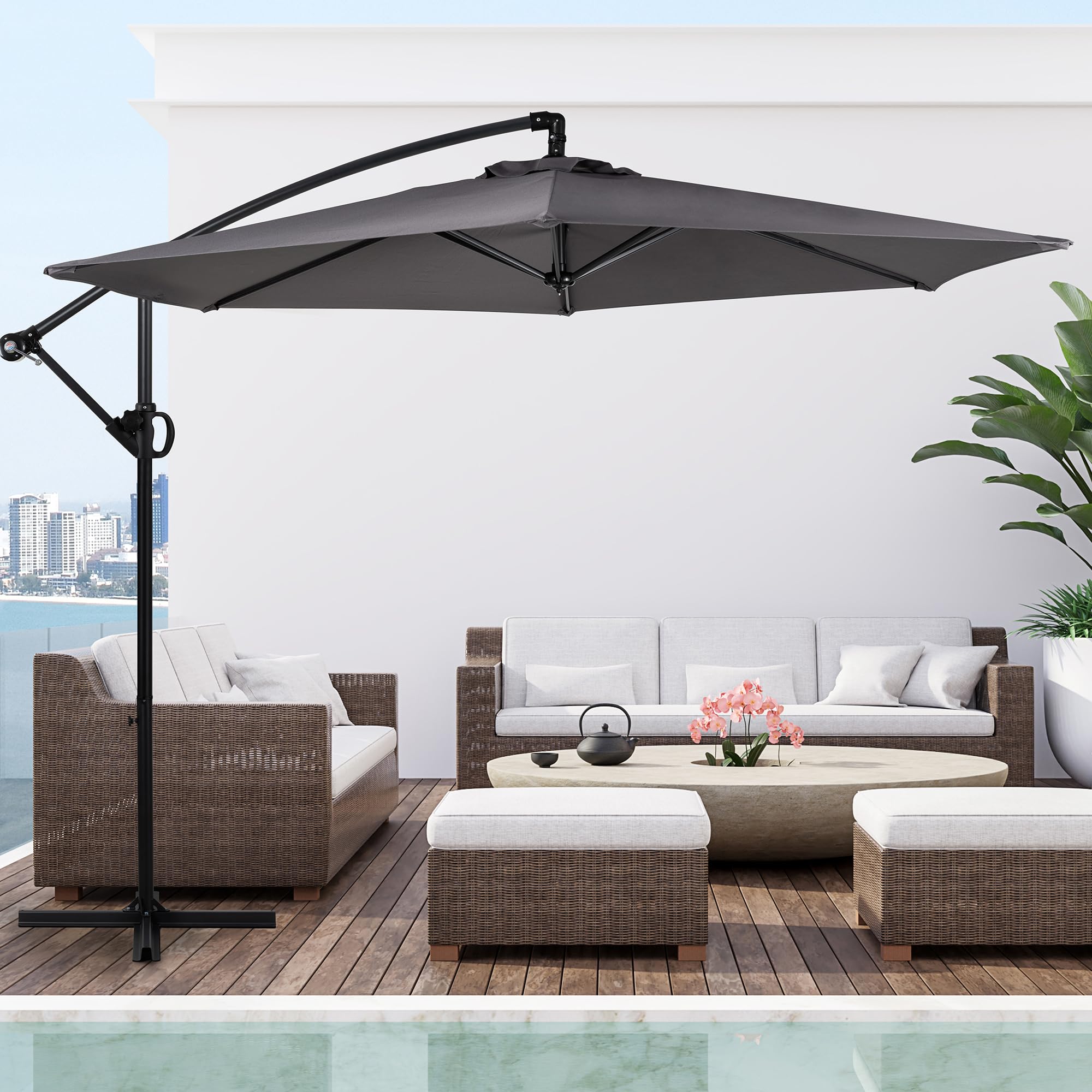 Shintenchi Outdoor Cantilever Hanging Umbrella for Poolside Sun Shade
| Dark Gray Shintenchi Hanging Offset Umbrella wi
