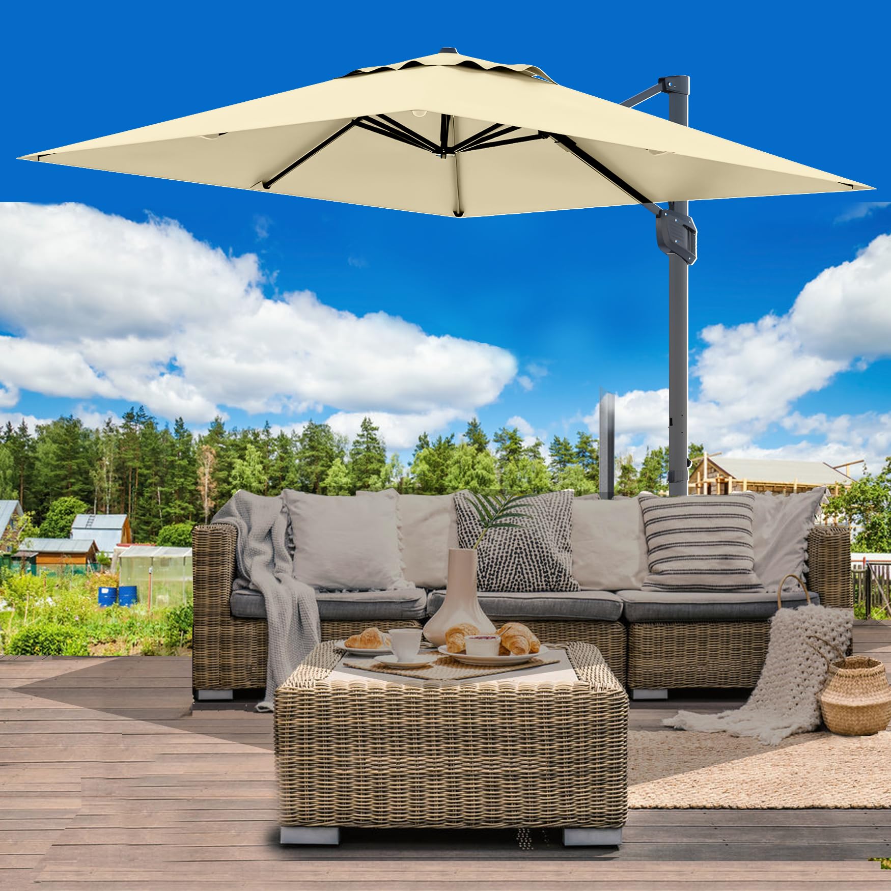Large Cantilever Patio Umbrella, Heavy Duty Aluminum, Backyard Use, 360-Degree Rotation, Beige, 10' X 10' Patio Umbrella